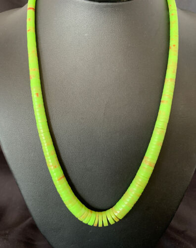 Authentic Native American Santo Domingo Green Gaspeite Necklace | Sterling Silver | 20" | 10459