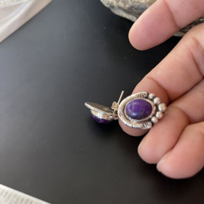 Navajo Sugilite Earrings | Sterling Silver Post Stud | Authentic Native American Handmade | 0.5" | 2069