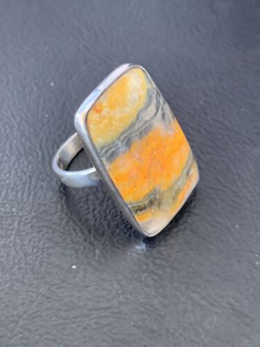 Navajo Bumble Bee Jasper Ring | Sterling Silver | Sz 8 Adjustable | Authentic Native American Handmade | 11539