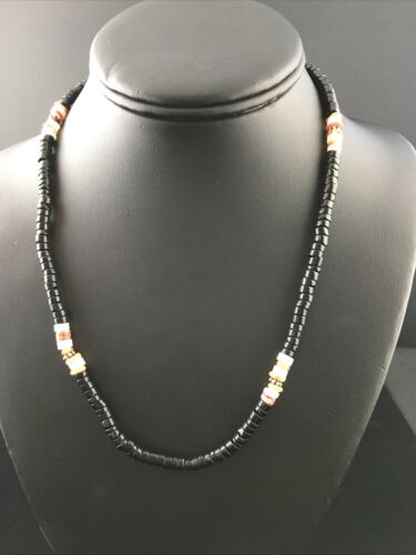 Navajo Mother of Pearl Black Onyx Spiny Necklace | Sterling Silver | 18" | Authentic Native American Handmade | 10012