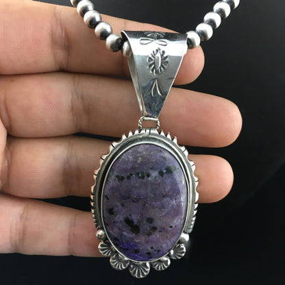 Navajo Purple Charoite Pendant Necklace | Sterling Silver | Authentic Native American Handmade | 10087
