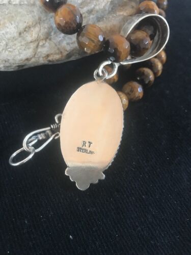 Navajo Spiny Oyster Pendant with Tigers Eye | Sterling Silver Necklace | Authentic Native American Handmade | 3652