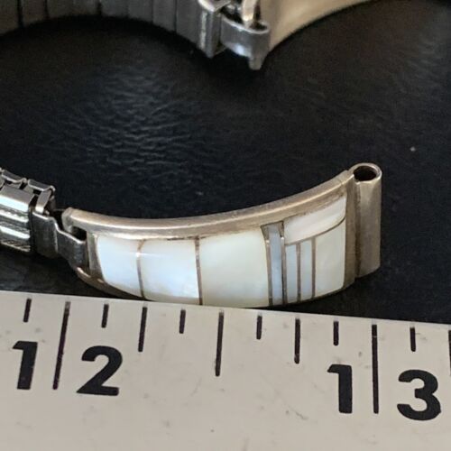 Navajo Sterling Silver Watch Tips with Pink Mother of Pearl Inlay Band | Authentic Native American Jewelry | 13693