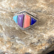 Navajo Multi-Color Turquoise Sugilite Coral Lapis Inlay Ring | Sterling Silver | Sz 9 | 12396