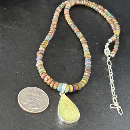 Southwestern Women's Green Opal Pendant Necklace | Sterling Silver | 17" | 14420