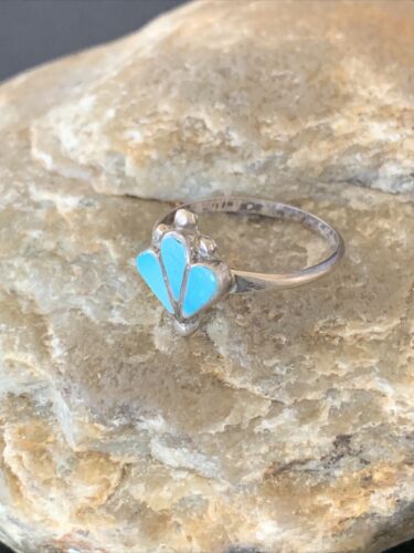 Southwestern Old Pawn Navajo Blue Turquoise Ring | Sterling Silver | Sz 8 | 10784