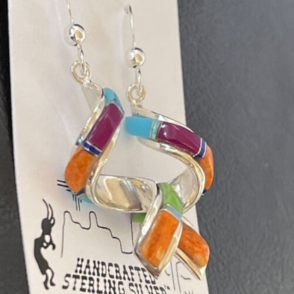 Navajo Swirl Turquoise Spiny Opal Inlay Earrings | Sterling Silver | 1.25" | 1551