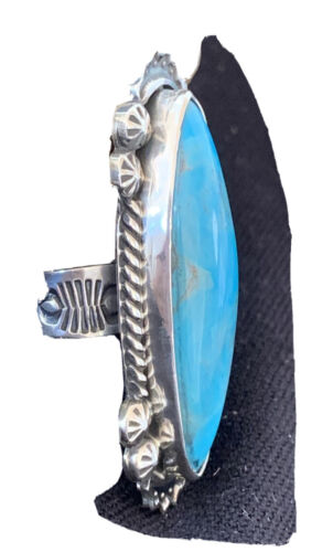 Native American Women's Navajo Blue Kingman Turquoise Ring | Sterling Silver | Sz 8 | 1010