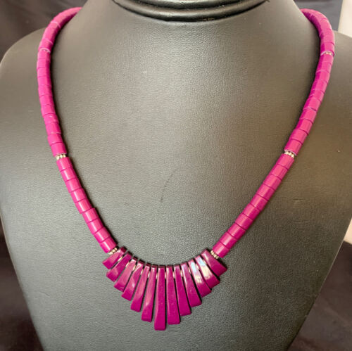 Navajo Purple Sugilite Heishi Necklace | Sterling Silver Tube Fan | 20" | Authentic Native American Handmade | 10472