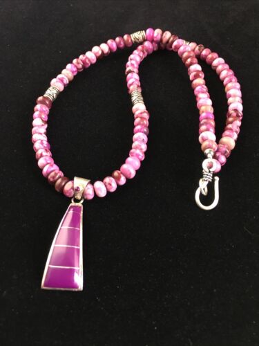 Navajo Purple Sugilite Inlay Pendant Necklace | Sterling Silver | 17" | Authentic Native American Handmade | 10008