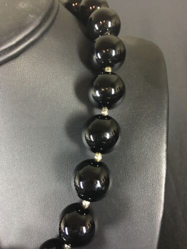 Navajo Black Onyx Bead Necklace | Sterling Silver | 22" | Authentic Native American Handmade | 8079