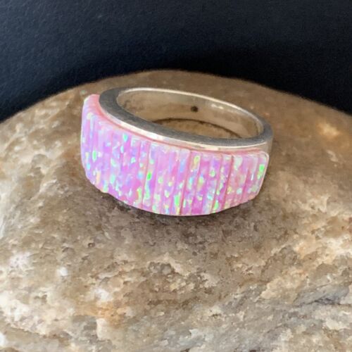 Navajo Pink Opal Inlay Band Ring | Sz 9 | Authentic Native American Handmade | 12412