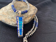 Southwestern Navajo Sterling Silver Necklace Pendant | Purple Opal Lapis Inlay | Authentic Native American Handmade | 00595