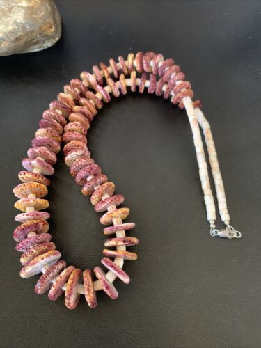 Navajo Purple Spiny Oyster & Pink Shell Graduated Necklace | Sterling Silver | Authentic Native American | 28" | 12254