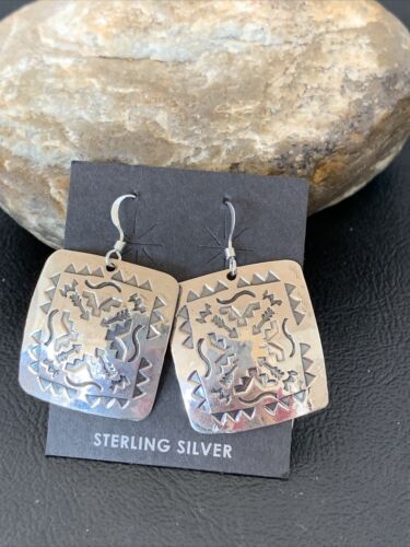 Navajo Sterling Silver Stamped Dangle Earrings | Authentic Native American Handmade | 1657