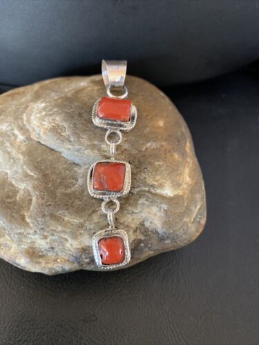 Navajo Red Coral Multi-Stone Pendant Necklace | Authentic Native American Sterling Silver | Multi-Stone | 13242