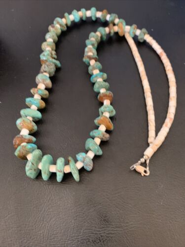 Navajo Pearls Nugget Blue Turquoise Shell Necklace | Sterling Silver | 26" | 12544