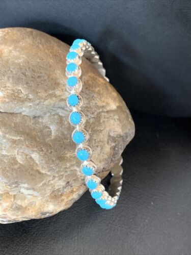 Sterling Silver Blue Kingman Turquoise Cuff Bracelet Bangle | 9.5" | Authentic Native American Handmade | 12316
