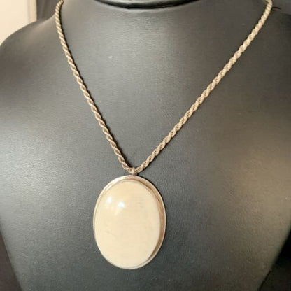Men's Navajo Pearl White Buffalo Turquoise Pendant | Sterling Silver Necklace | Authentic Native American | 13741