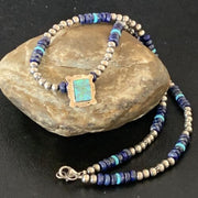 Navajo Men's Blue Lapis Turquoise Opal Inlay Pendant Necklace | Sterling Silver | 22" | 13358