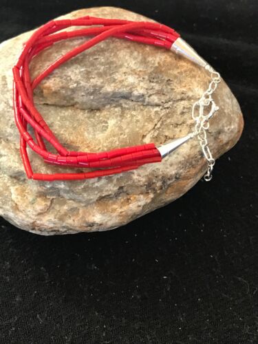 Navajo Red Stabilized Coral Liquid Heishi Sterling Bracelet | 5-Strand | 7" | 13607