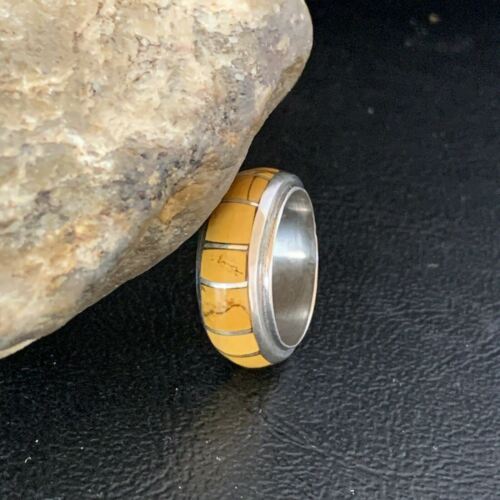 Navajo Yellow Gold Turquoise Inlay Ring | Sterling Silver | Sz 6 | Authentic Native American Handmade | 10355