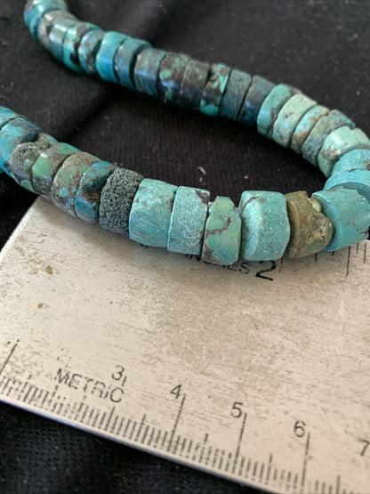 Native American Blue Green Turquoise Heishi Necklace | 9mm | Sterling Silver | 20" | 872