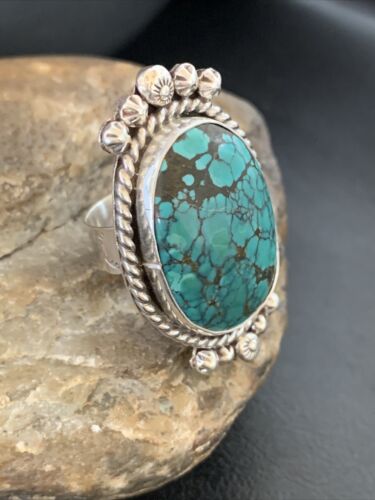 Navajo Blue Spiderweb Turquoise Ring | Sterling Silver | Sz 8 | Authentic Native American Handmade | 13384