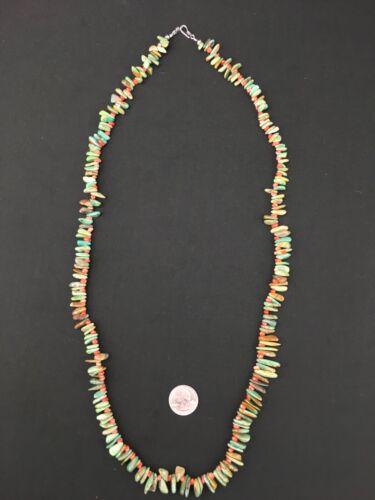 Navajo Green Turquoise & Spiny Oyster Necklace | Sterling Silver | 34" | Authentic Native American Handmade | 4738