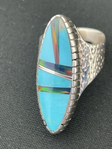 Navajo Multi-Color Opal Turquoise Inlay Ring | Sterling Silver | Sz 6.5 | Authentic Native American Handmade | 1609