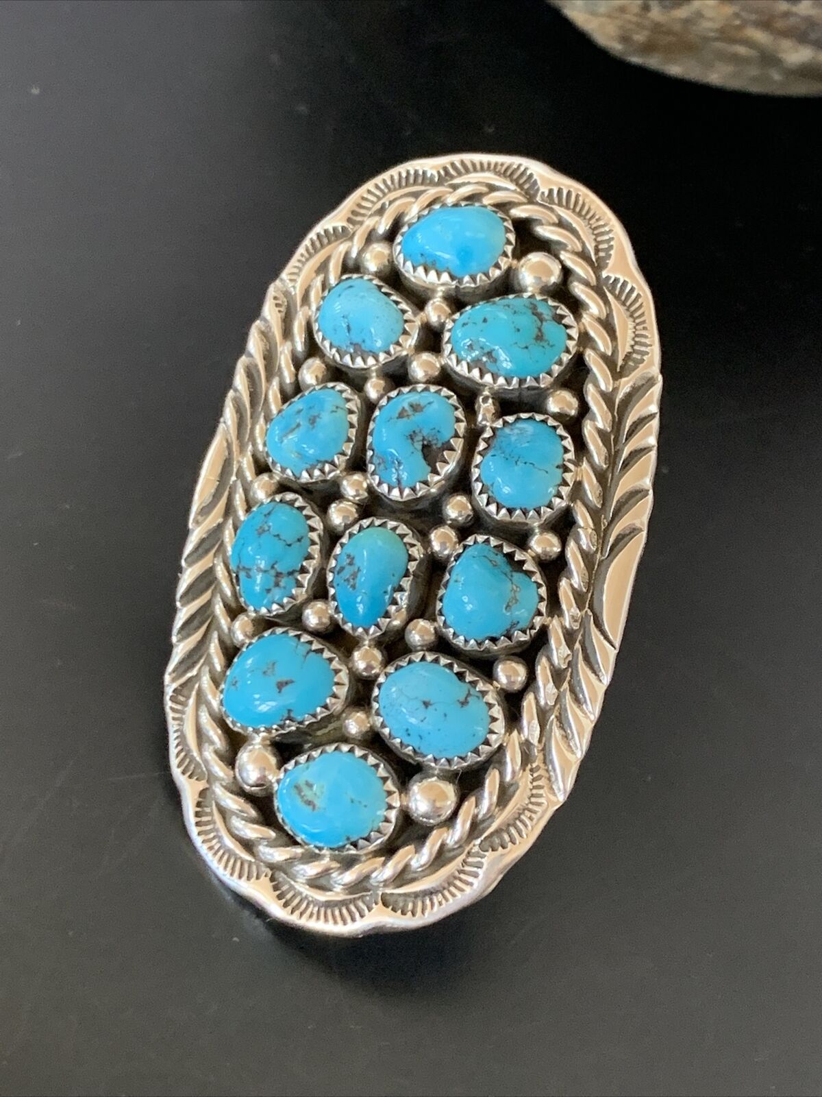 Navajo Blue Kingman Turquoise Cluster Ring | Authentic Native American Sterling Silver | Multi-Stone | Sz 6.5 | 11511