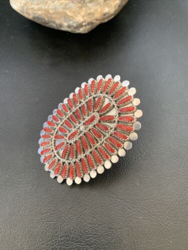 Zuni XL Red Coral Multi-Stone Ring | Authentic Native American Sterling Silver | Multi-Stone | Sz 8 | 11563 - Masha USA