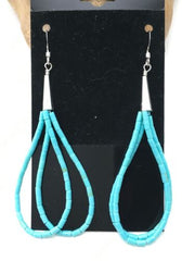 Native American Blue Turquoise Heishi Dangle Earrings | Liquid Sterling Silver | 4372