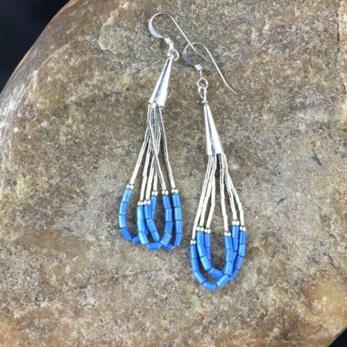 Liquid Sterling Silver Heishi Dangle Earrings | Blue Denim Lapis | 2" | 2005