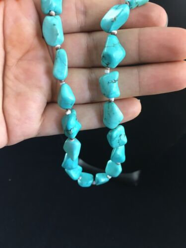 Navajo Blue Nugget Turquoise Heishi Necklace | Sterling Silver | 22" | Authentic Native American Handmade | 10064