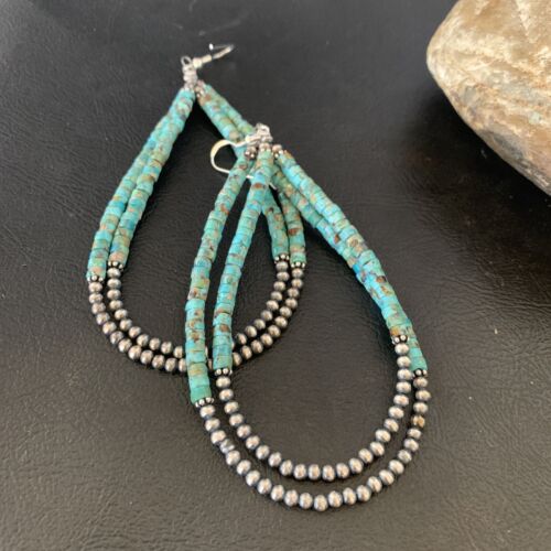 Navajo XL Turquoise Heishi Beads Earrings | Sterling Silver | 4" | 12687