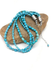Navajo Nacozari Turquoise Nugget Bead Necklace | 3 Strand | 21" | Authentic Native American Handmade | 2763