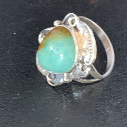 Navajo Green Royston Turquoise Ring | Sterling Silver | Sz 7.5 | Authentic Native American Handmade | 13720