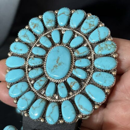 Navajo Blue Turquoise Concho Belt | Sterling Silver | Authentic Native American Handmade | 14539