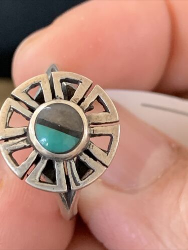 Navajo Women's Inlay Blue Turquoise Ring | Sterling Silver | Sz 6.5 | Authentic Native American Handmade | 1783