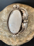 Navajo White Buffalo Turquoise Ring | Sterling Silver | Sz 9.5 | Authentic Native American Handmade | 143