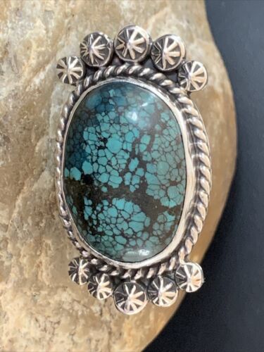 Navajo Blue Spiderweb Turquoise Ring | Sterling Silver | Sz 7 | Authentic Native American Handmade | 01642