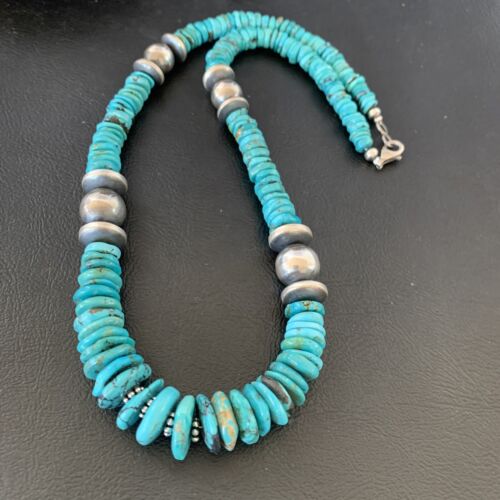 Navajo Blue Turquoise Sterling Silver Graduated Necklace | Authentic Native American | 20" | 13397