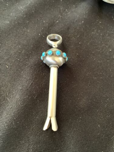 Navajo Blue Turquoise Naja Pendant | Sterling Silver | Authentic Native American Handmade | 01155