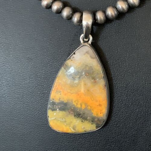 Navajo Yellow Bumblebee Jasper Pendant Necklace | Sterling Silver | Authentic Native American Handmade | 12806