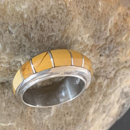 Navajo Yellow Gold Turquoise Inlay Ring | Sterling Silver | Sz 6.5 | Authentic Native American Handmade | 10354