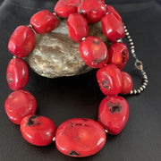 Navajo Red Coral Bead Necklace | Sterling Silver | 22" | Authentic Native American Handmade | 13406