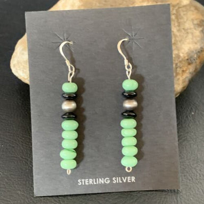 Navajo Green Malachite & Black Onyx Earrings | Sterling Silver | Authentic Native American Handmade | 4486