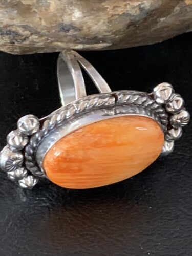 Native American Orange Spiny Oyster Navajo Ring | Sterling Silver | Sz 9 | 13281