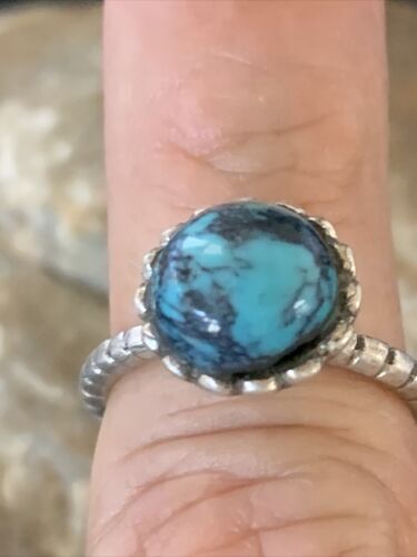 Navajo Blue Kingman Turquoise Pinky Ring | Sterling Silver | Sz 4.5 | Authentic Native American Handmade | 12461